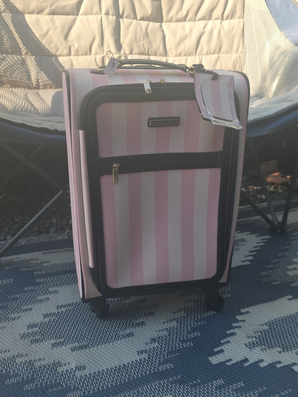 Victoria's Secret Pink Stripe Carry-On Spinner Luggage